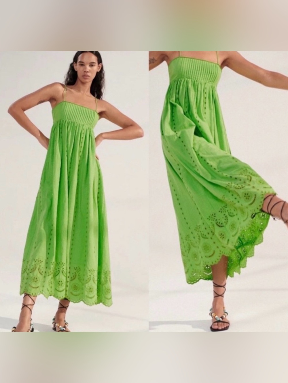 Zara Lime Green Eyelet Maxi Dress